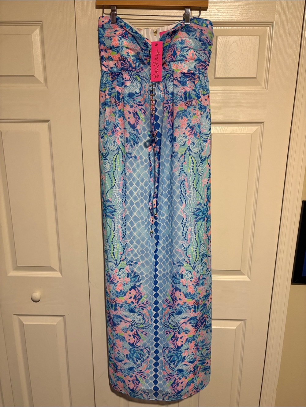 Lilly Pulitzer Blue Strapless Floral & Paisley Maxi Dress